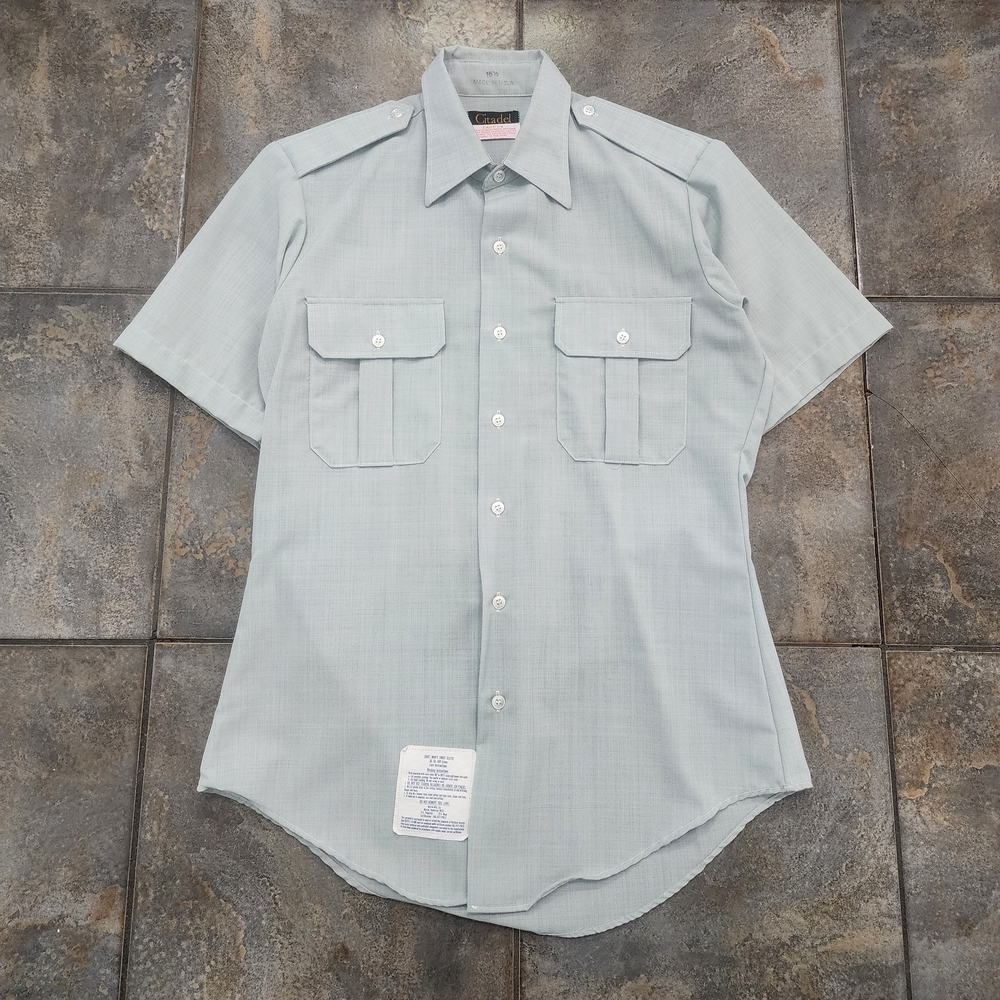 Vintage 80s Citadel Men's 15.5 Medium 469 Green Military Uniform Button Up Shirt